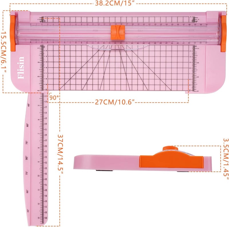 Flisin Paper Cutter,Portable Paper Slicer,12 Inch Paper Trimmer Scrapbooking Tool with Automatic Security Safeguard and Side Ruler for Craft Paper,A4 Paper,Coupon, Label and Cardstock (Pink) - Image 2